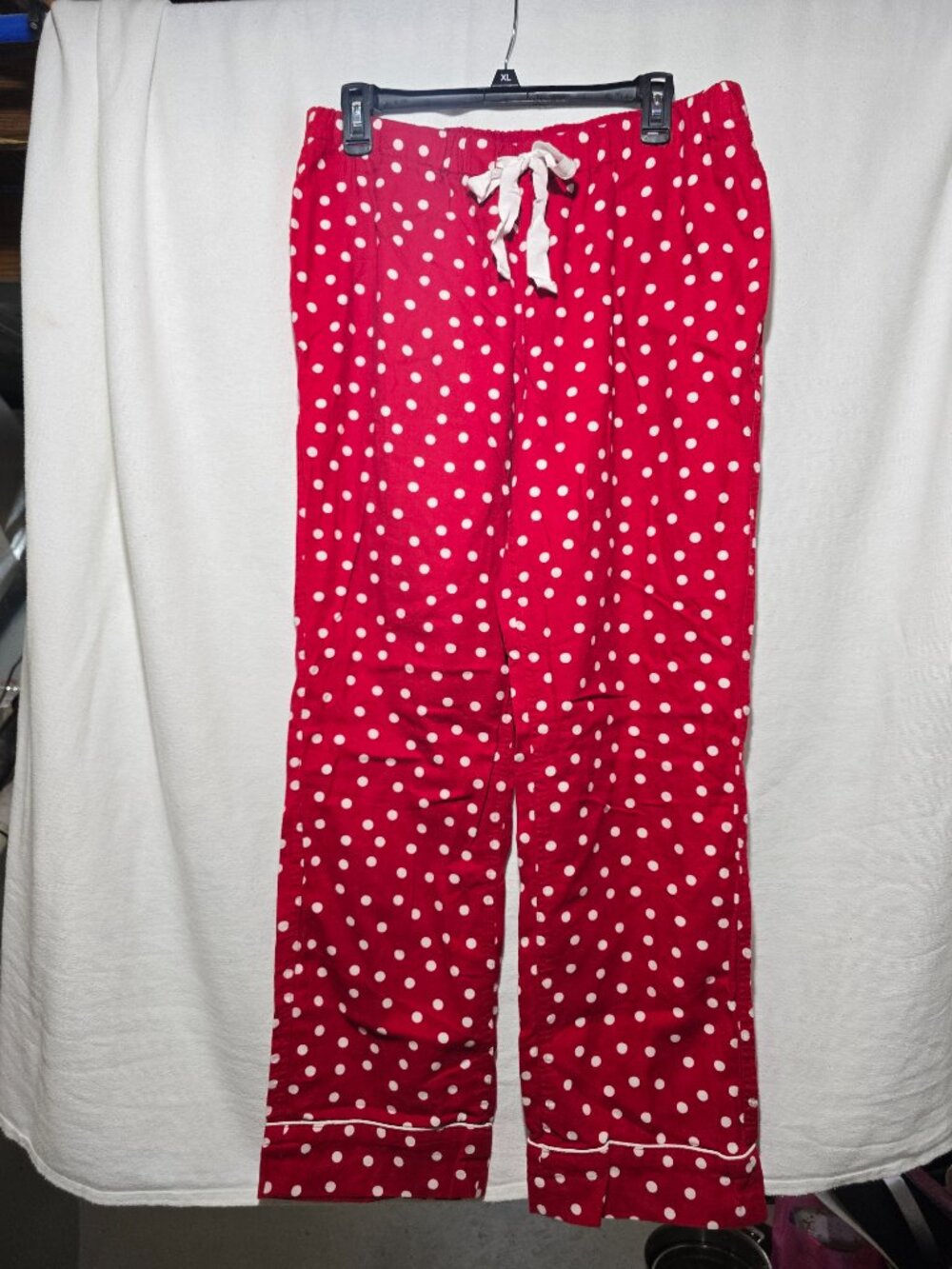 Lands' End Red White Polka Dot Cotton Flannel Pajama Pants Size M 10-12 GUC